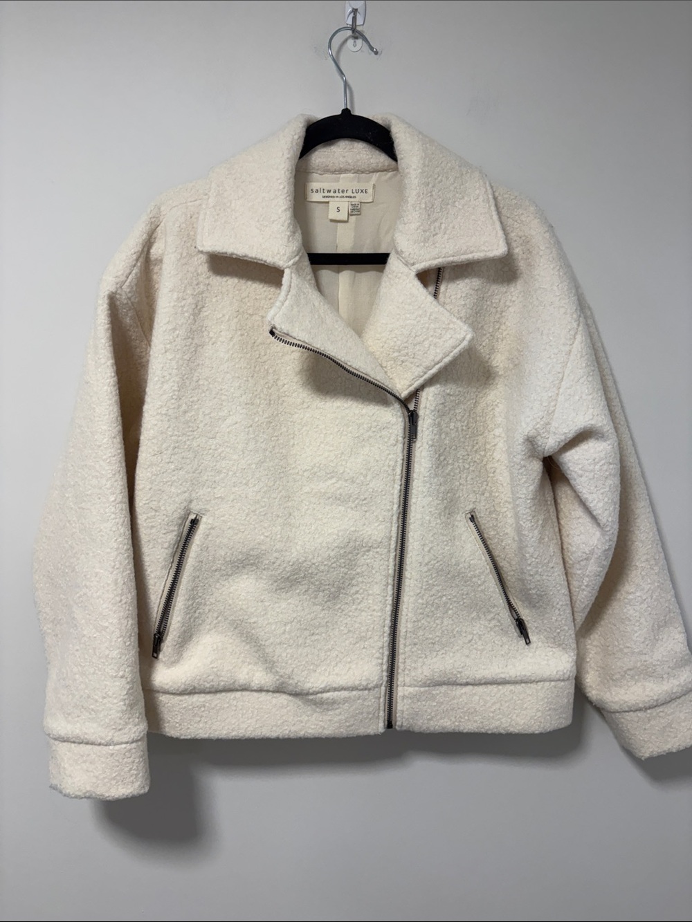 saltwater LUXE Ivory Teddy Moto Jacket with Zips